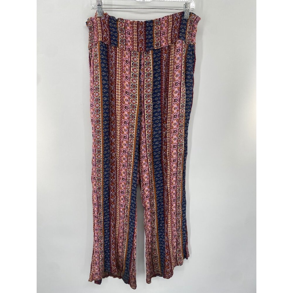 THREE DOT BOHEMIAN PRINT WIDE LEG SIZE LARGE ELASTIC WAIST POCKET